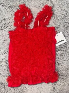 NWT Just FAB Girls Ruffle Tank 2/3 Red Tulle Sparkle Top